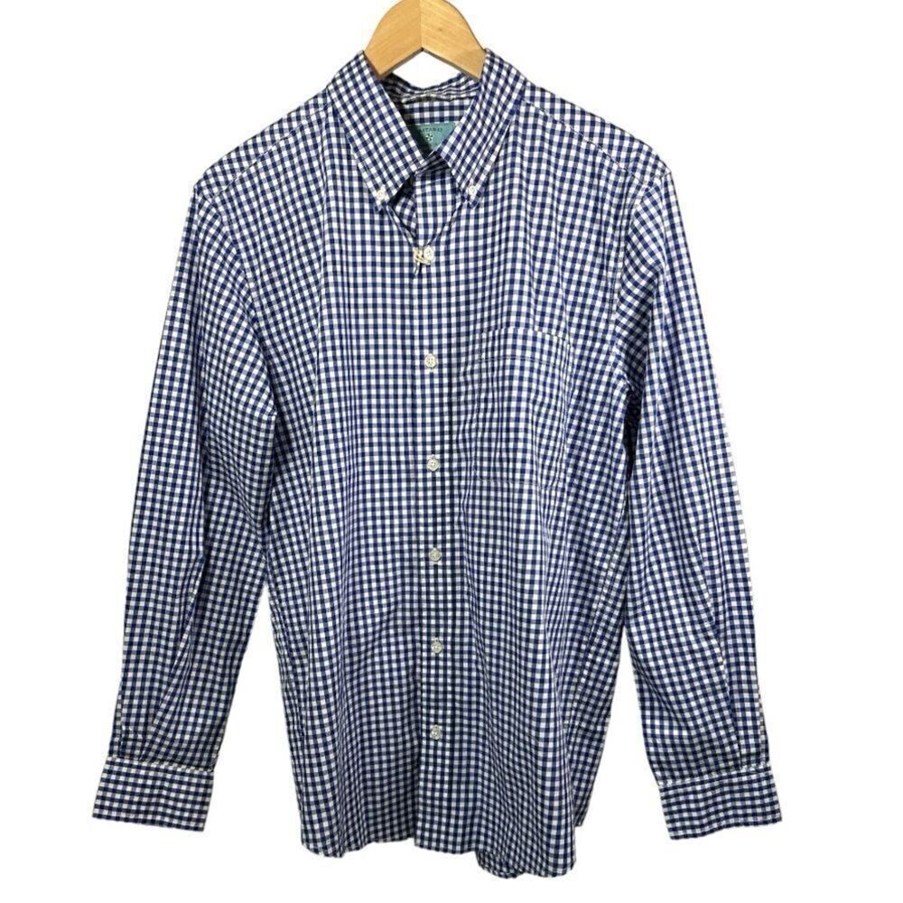 CASTAWAY Men's Cotton Gingham Plaid Long Sleeve Shirt Blue Size Small -NWT